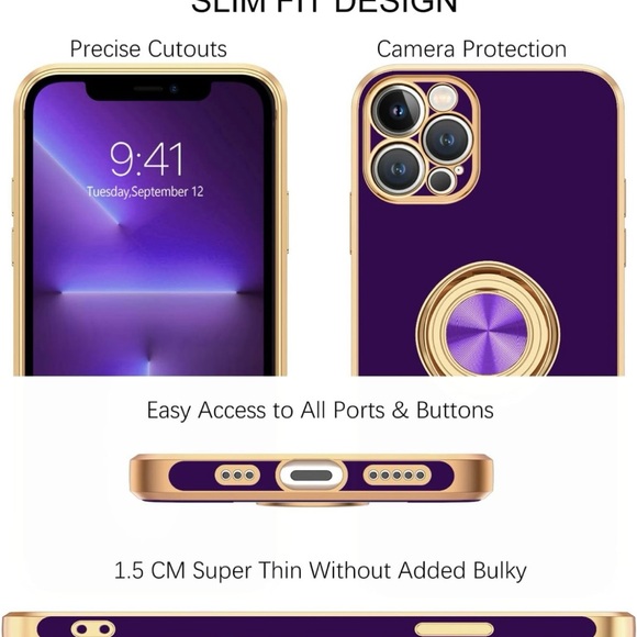 iPhone 13 Pro Phone Case 6.1 inch with 360° Ring Kickstand Magnetic, Deep Purple - Picture 9 of 9